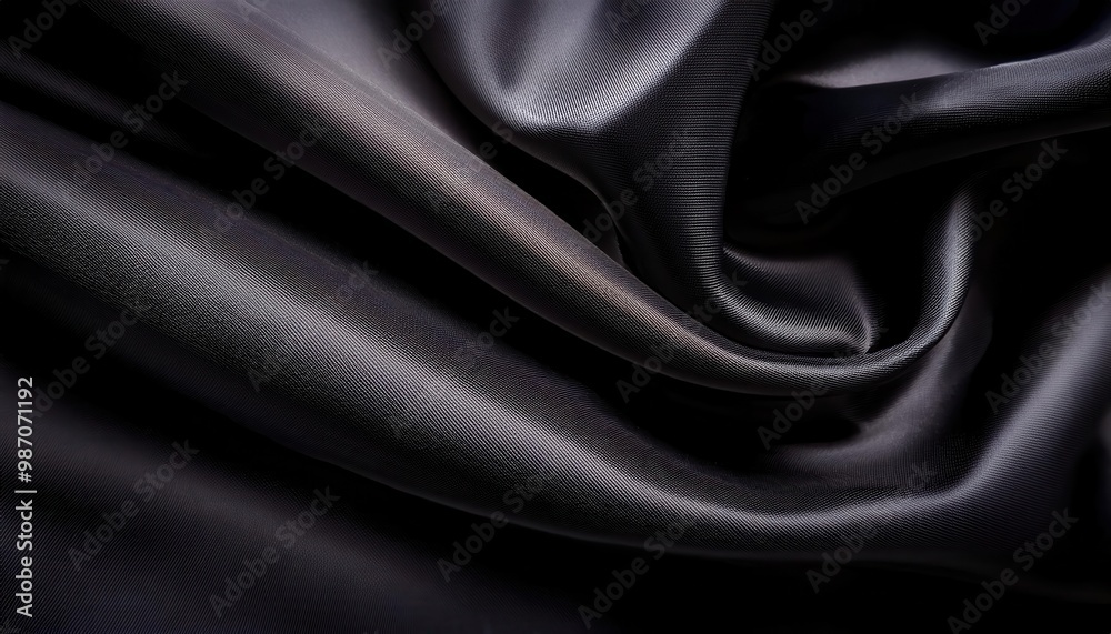 Close-up of Luxurious Black Satin Fabric Drapes with Intricate, Soft Ripples and Subtle Textured Details, Capturing the Elegance and Depth of Light Reflections in a Smooth, Silky Surface Close-up of Luxurious Black Satin Fabric Drapes with Intricate, Soft Ripples and Subtle Textured Details, Capturing the Elegance and Depth of Light Reflections in a Smooth, Silky Surface