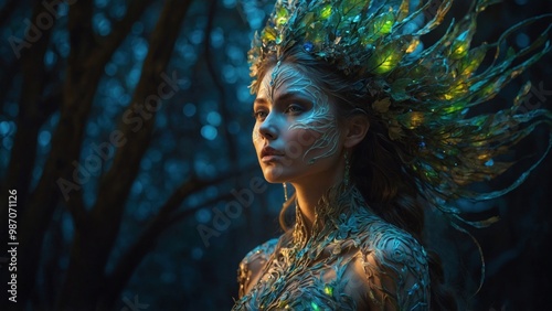 fantasy portrait of a woman in the fairy forest