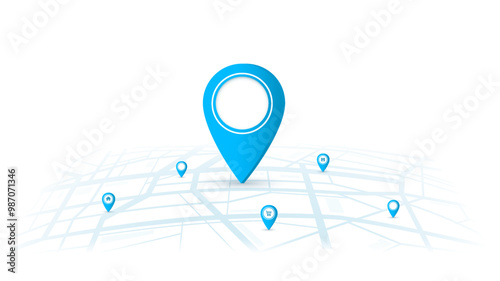 Route map with navigation pins. Street map with delivery markers.