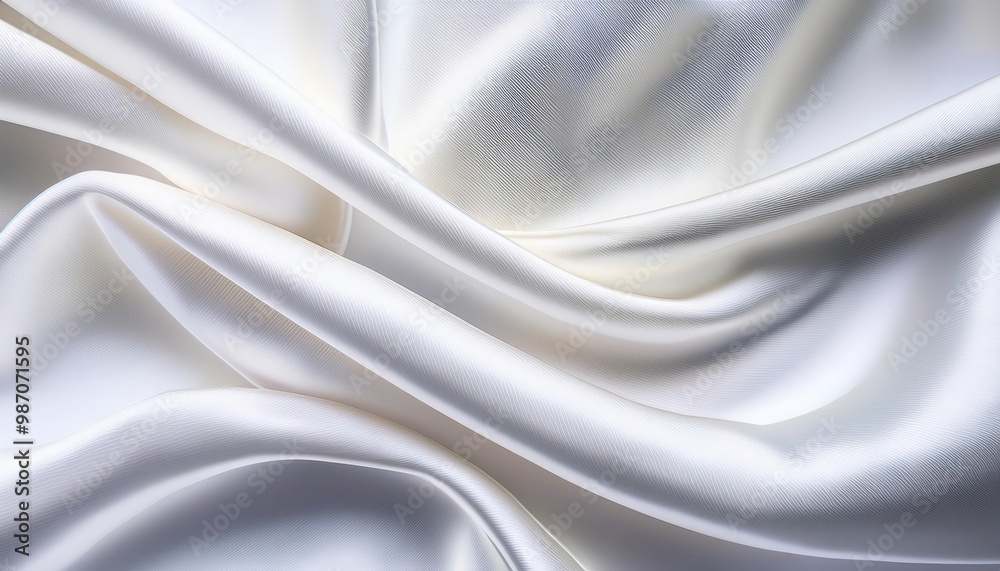 Fototapeta premium Luxurious White Silk Fabric Draped Elegantly with Smooth, Shimmering Texture, Highlighting the Soft and Glossy Folds in High Definition Close-up View