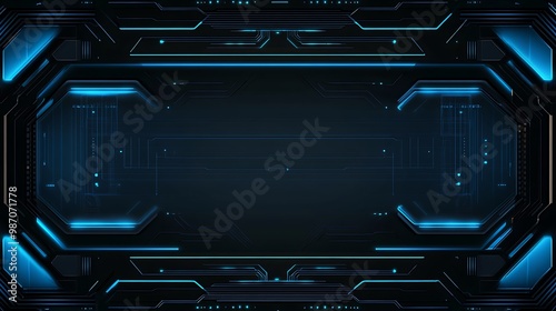 Abstract futuristic blue digital technology interface with lines and glowing lights for digital screens, presentations, and backgrounds. photo