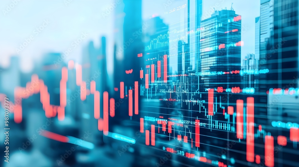 Stock Market Charts Over City Skyline Stock Market Charts Over City Skyline