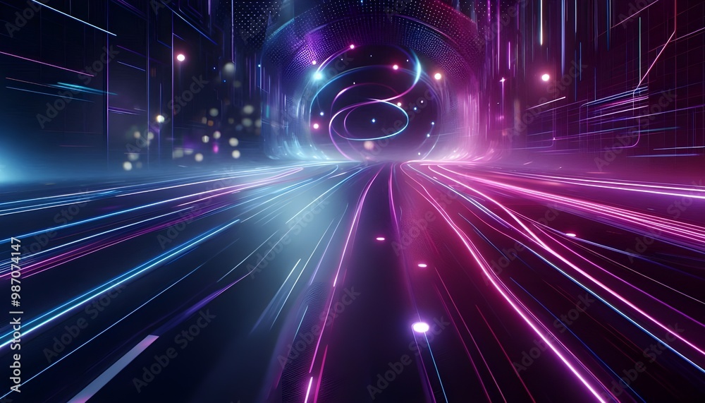 Abstract empty background with dark asphalt and neon purple, blue and pink light spots for car presentation Abstract empty background with dark asphalt and neon purple, blue and pink light spots for car presentation