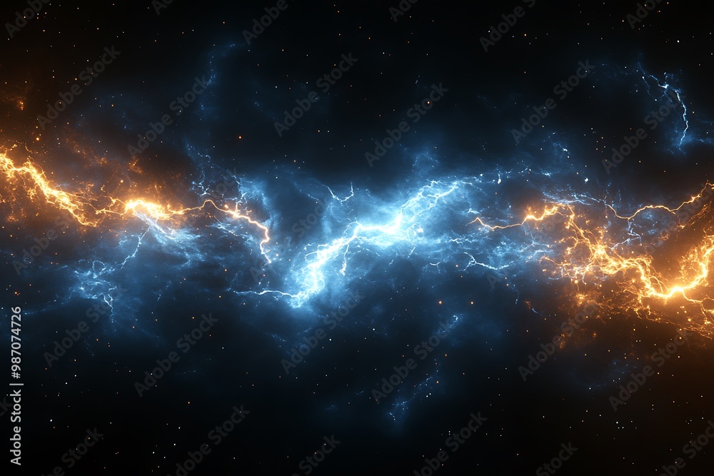 Fototapeta premium Flash of lightning on dark background.