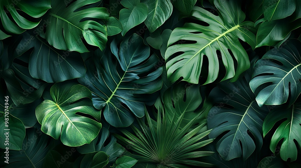 Lush Tropical Leaves in a Verdant Arrangement