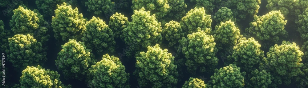 Aerial view of lush green trees forming a dense canopy, showcasing the beauty of nature and tranquility in a forest environment. Aerial view of lush green trees forming a dense canopy, showcasing the beauty of nature and tranquility in a forest environment.