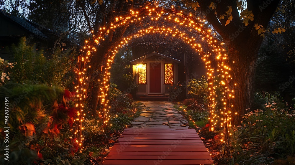 Whimsical Lighted Archway Leading to the Front Door Whimsical Lighted Archway Leading to the Front Door