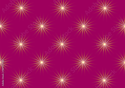 Seamless pattern of floral stars with sparkling light on pink background