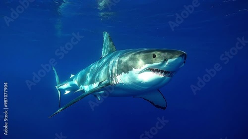 great white shark in the deep ocean