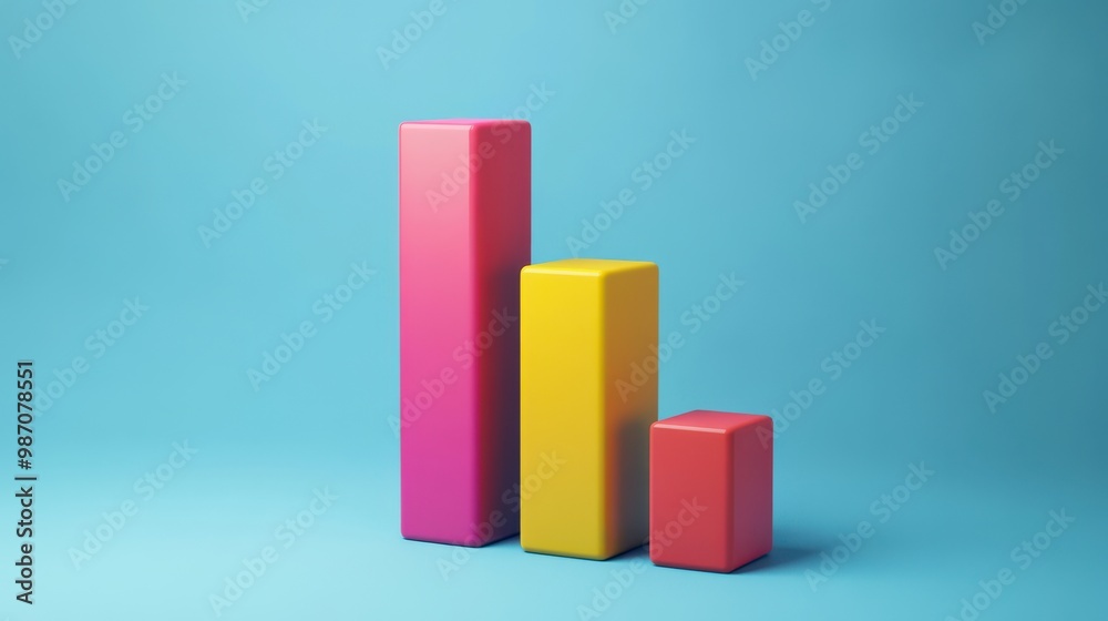 Colorful geometric blocks in a gradient display, representing growth and innovation on a bright blue background. Colorful geometric blocks in a gradient display, representing growth and innovation on a bright blue background.