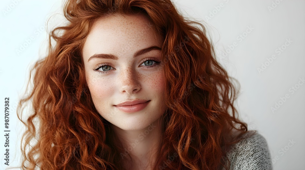 Naklejka premium europejska kobieta, długie faliste czarne włosy, zbliżenie, piękna, uśmiechnięta, wyrazisty makijaż, białe tło, modelka, artystyczny makijaż, patrząca w kamerę, śmiech, portret, radosna, stylow