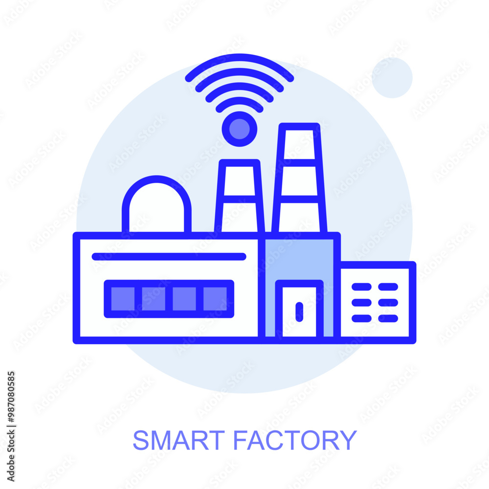 Smart Factory concept icon. Smart factory. Modern technologies. Industry 4.0. Automated production. Vector linear illustration. Smart Factory concept icon. Smart factory. Modern technologies. Industry 4.0. Automated production. Vector linear illustration.