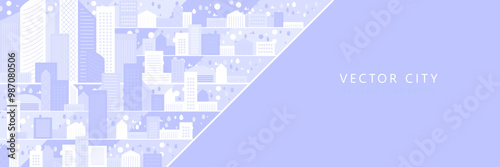 Cityscape panorama. Megapolis city view. Smart city. Urban landscape with many building. Collection of houses, skyscrapers, buildings, supermarkets with streets and traffic. Vector illustration