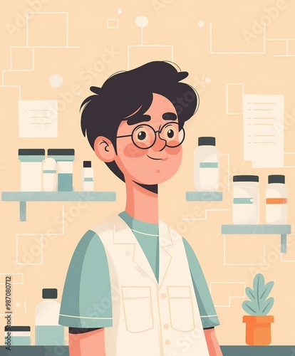 cute doctor cartoon. flat color illustration