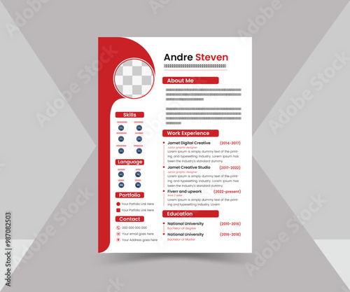 red color full customized Innovative and modern CV and Resume design vector template bio data template