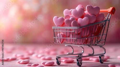 Pink Hearts in a Shopping Cart