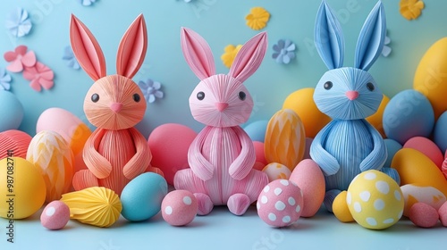 Cute Easter Bunnies with Eggs