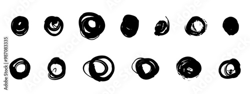 Spiral abstract circle, swirl brush stroke hypnosis psychedelic shape, geometric textured form. Concetric grunge irregular free hand doodle meander.
