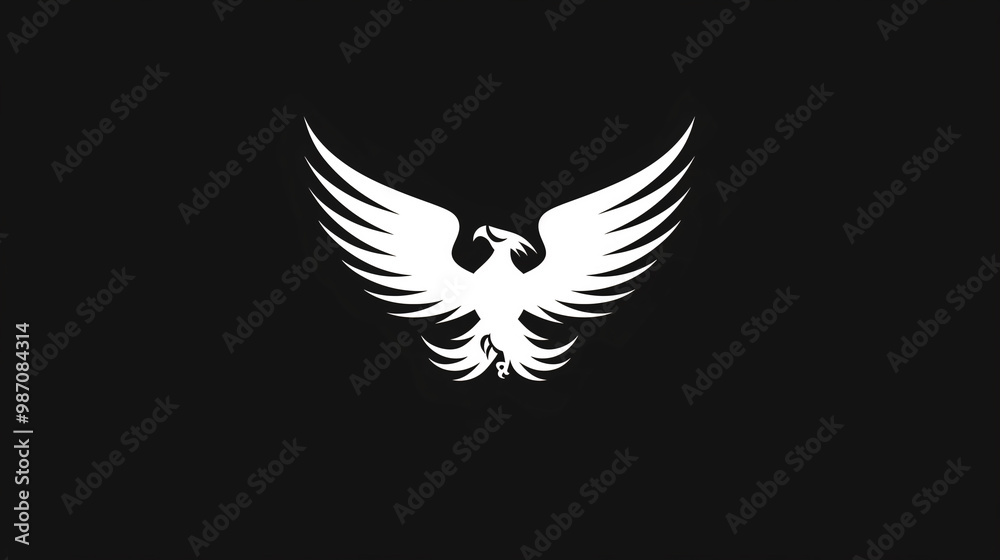 Stylized eagle logo design with open wings on black background Stylized eagle logo design with open wings on black background