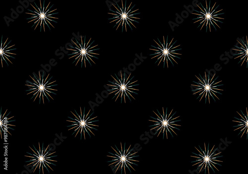 Seamless pattern of stars with lights on black background