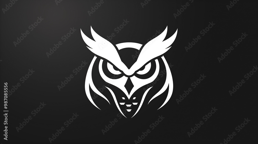 Minimalistic owl logo design on black background Minimalistic owl logo design on black background