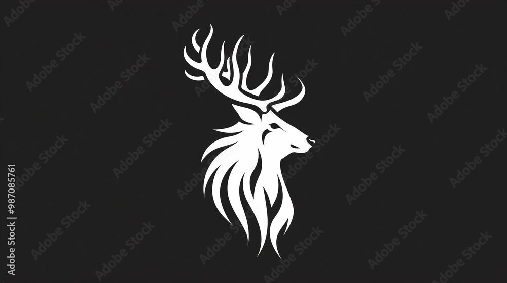 Obraz premium Minimalistic stag head logo design on black background