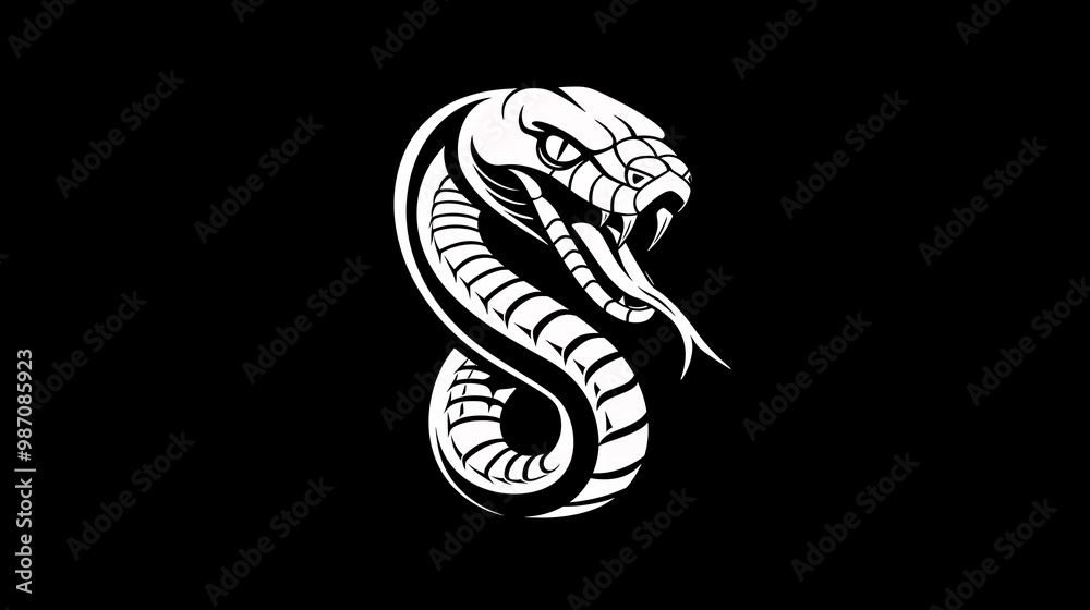 Fototapeta premium Fierce cobra logo design with fangs on black background