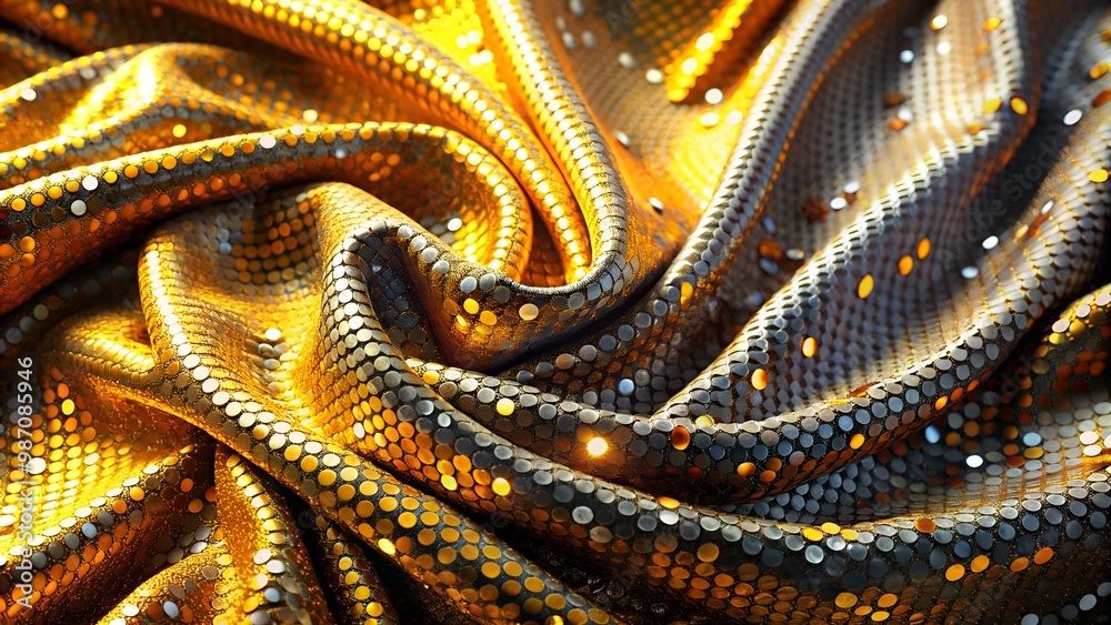 Vibrant Gold and Yellow Sequin Fabric in Carnival Swirls Vibrant Gold and Yellow Sequin Fabric in Carnival Swirls