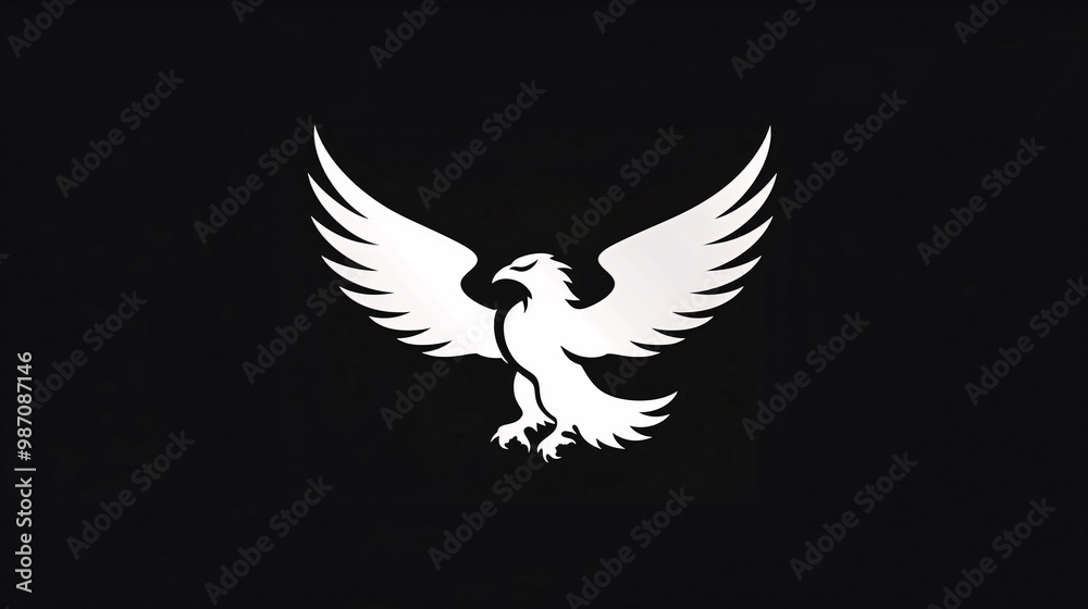 Obraz premium Stylized eagle logo design with open wings on black background