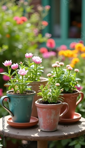 Wallpaper Mural Repurposed Cups as Spring Garden Planters for Flowers DIY Upcycled Flowerpots Torontodigital.ca
