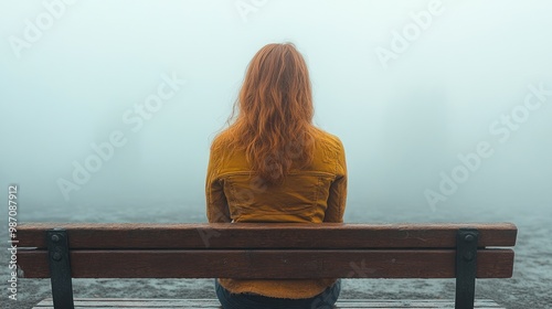 Woman Sitting on a Bench in Fog