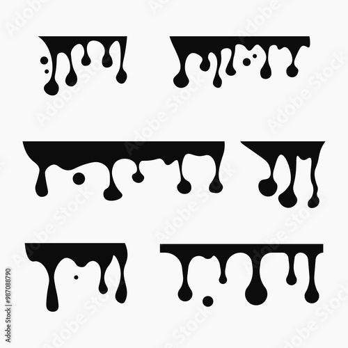 Paint dripping liquid elements in black color