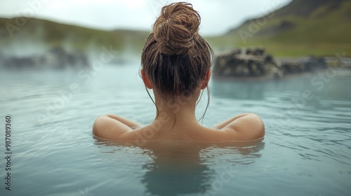Woman Relaxing in Hot Spring