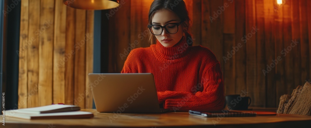 Obraz premium The Woman with Laptop Focused