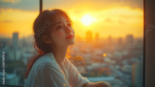 Woman Looking at Sunset