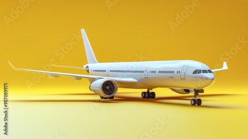 White Airplane on Yellow Background