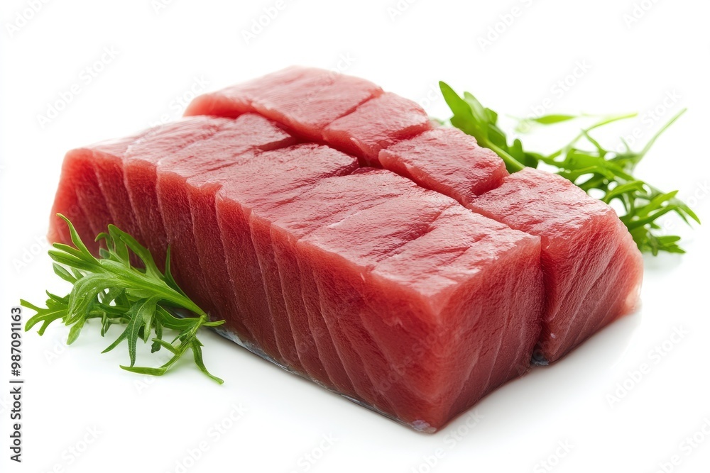 Fresh Raw Tuna Loin on a White Background , ai Fresh Raw Tuna Loin on a White Background , ai