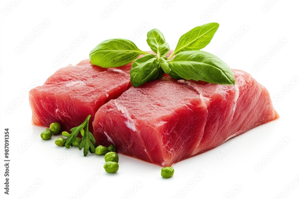Fresh Raw Tuna Loin on a White Background , ai Fresh Raw Tuna Loin on a White Background , ai