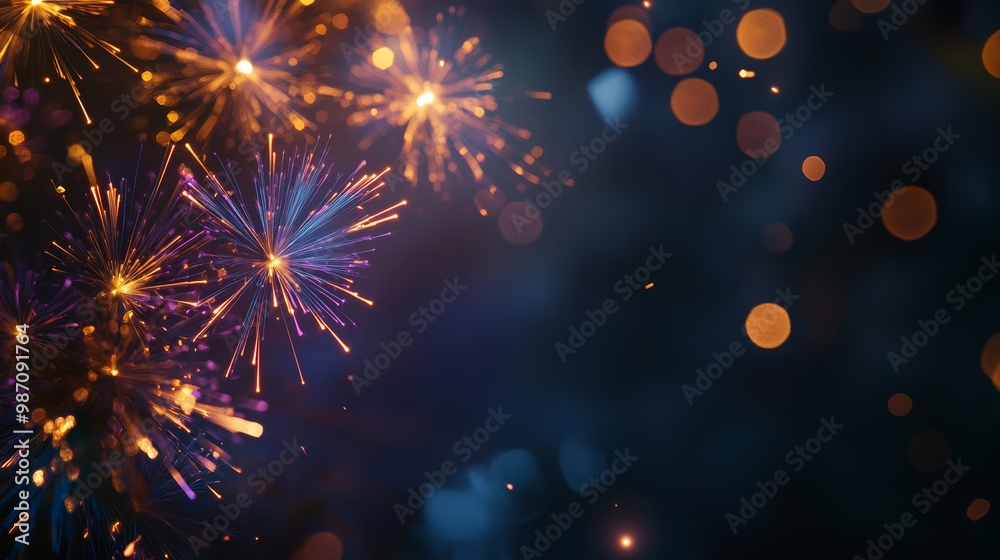 Abstract golden and blue glittering particles on a dark background. Festive backdrop for Christmas and New Year. Abstract golden and blue glittering particles on a dark background. Festive backdrop for Christmas and New Year.