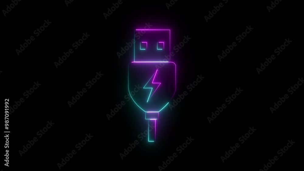 Glowing neon Power cable icon isolated . Glowing neon Power cable icon isolated .