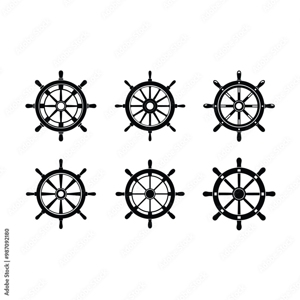 Fototapeta premium Stylized ship steering wheel vector in generative AI line art design for print