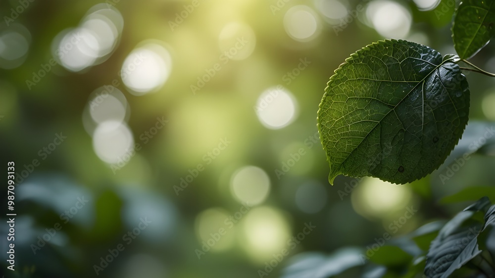 Closeup of green nature leaf on blurred greenery background in garden with bokeh and copy space using as background cover page concept. Generative AI Closeup of green nature leaf on blurred greenery background in garden with bokeh and copy space using as background cover page concept. Generative AI