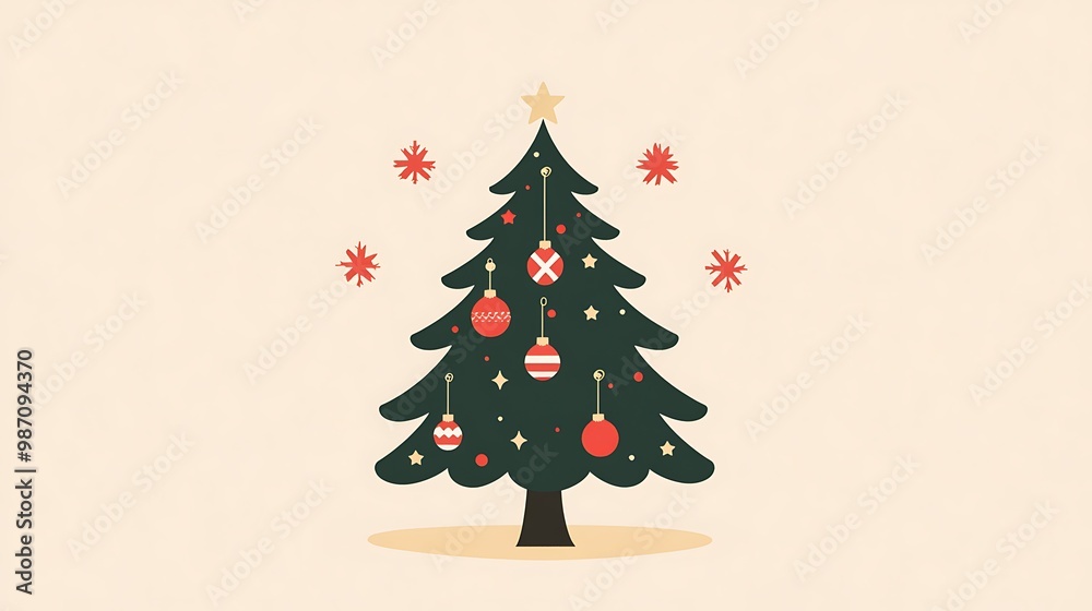 Christmas Tree Web Icon with Simple Scandi-style Ornaments Christmas Tree Web Icon with Simple Scandi-style Ornaments