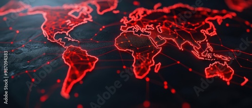 Complex web of international bank transfers with illegal transactions highlighted in red, global cyber defalcation, crossborder financial crime photo