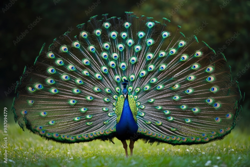 Obraz premium Peacock stand on grass, ai