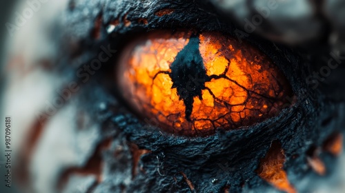  A tight shot of an animal's eyeball with a tree depicted within its iris photo