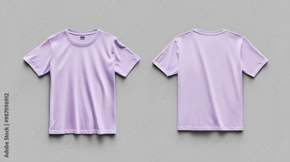 A light purple t-shirt displayed from the front and back on a neutral background, showcasing a simple yet stylish design. A light purple t-shirt displayed from the front and back on a neutral background, showcasing a simple yet stylish design.