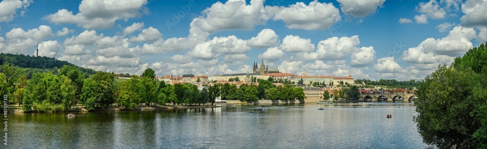 prague panorama with hradcany castle, charles bridge and petrin prague panorama with hradcany castle, charles bridge and petrin