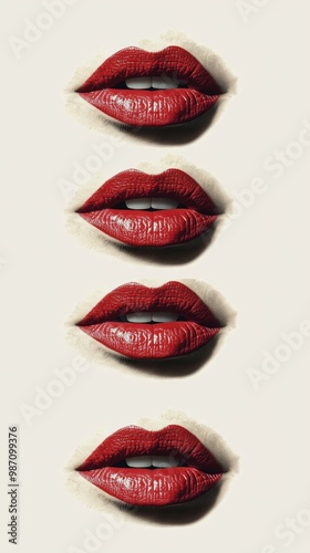 A series of luscious red lips showcasing rich color and texture. photo