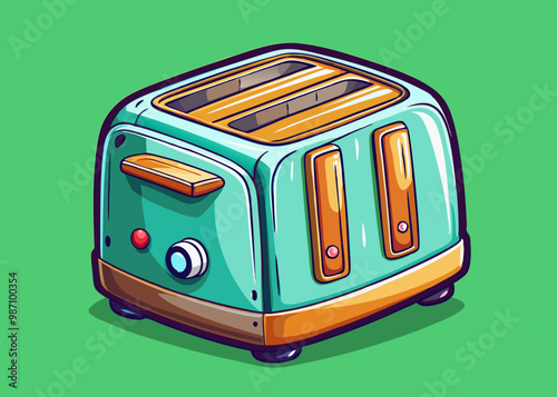 cartoon vector illustration of kitchen toaster, green isolated background